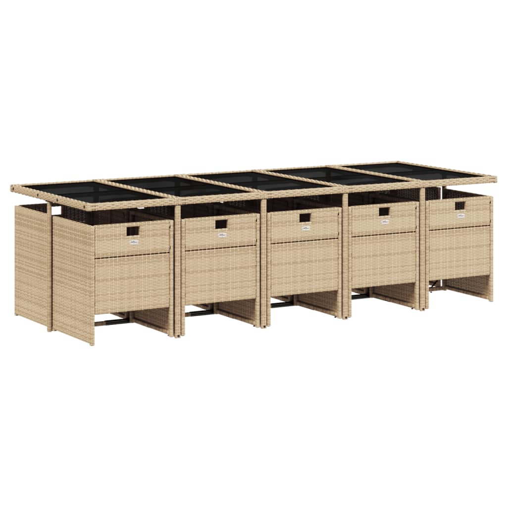 vidaXL 11-delige Tuinset met kussens poly rattan beige afbeelding