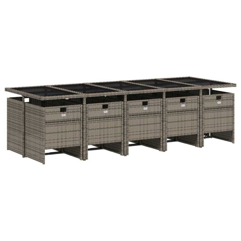 vidaXL 11-delige tuinset met kussens, grijs polyrotan