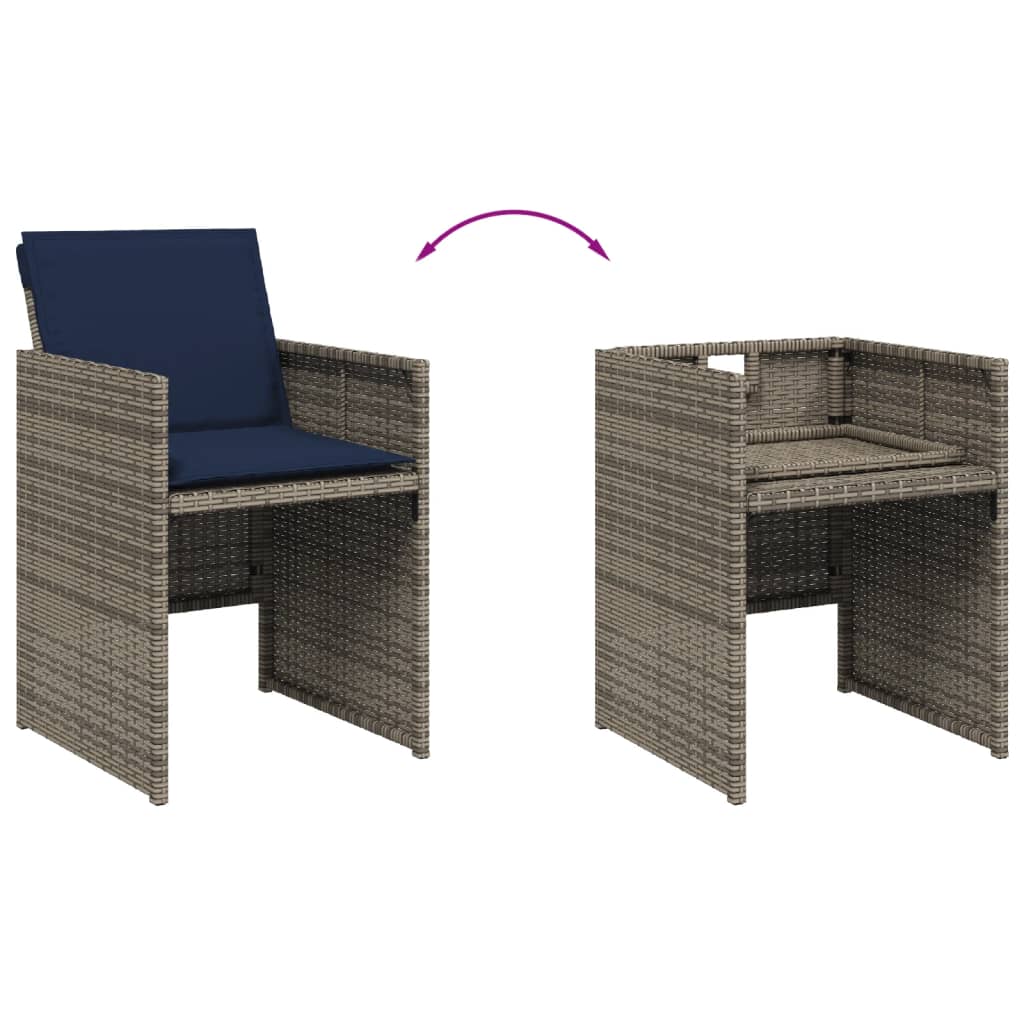 Patio Dining Set with Cushions Garden Table and Chair Gray Poly Rattan vidaXL - Picture 52 of 70