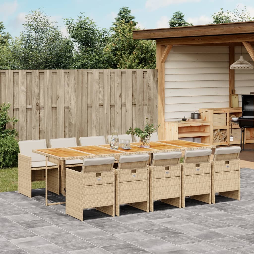 vidaXL 11-tlg. Garten-Essgruppe mit Kissen Beige Poly Rattan