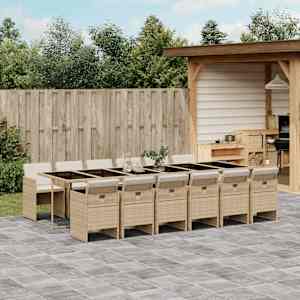 Vrtna jedilna garnitura 13-delna z blazinami bež poli ratan