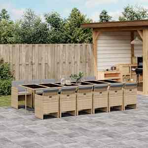 Vrtna jedilna garnitura 13-delna z blazinami bež poli ratan