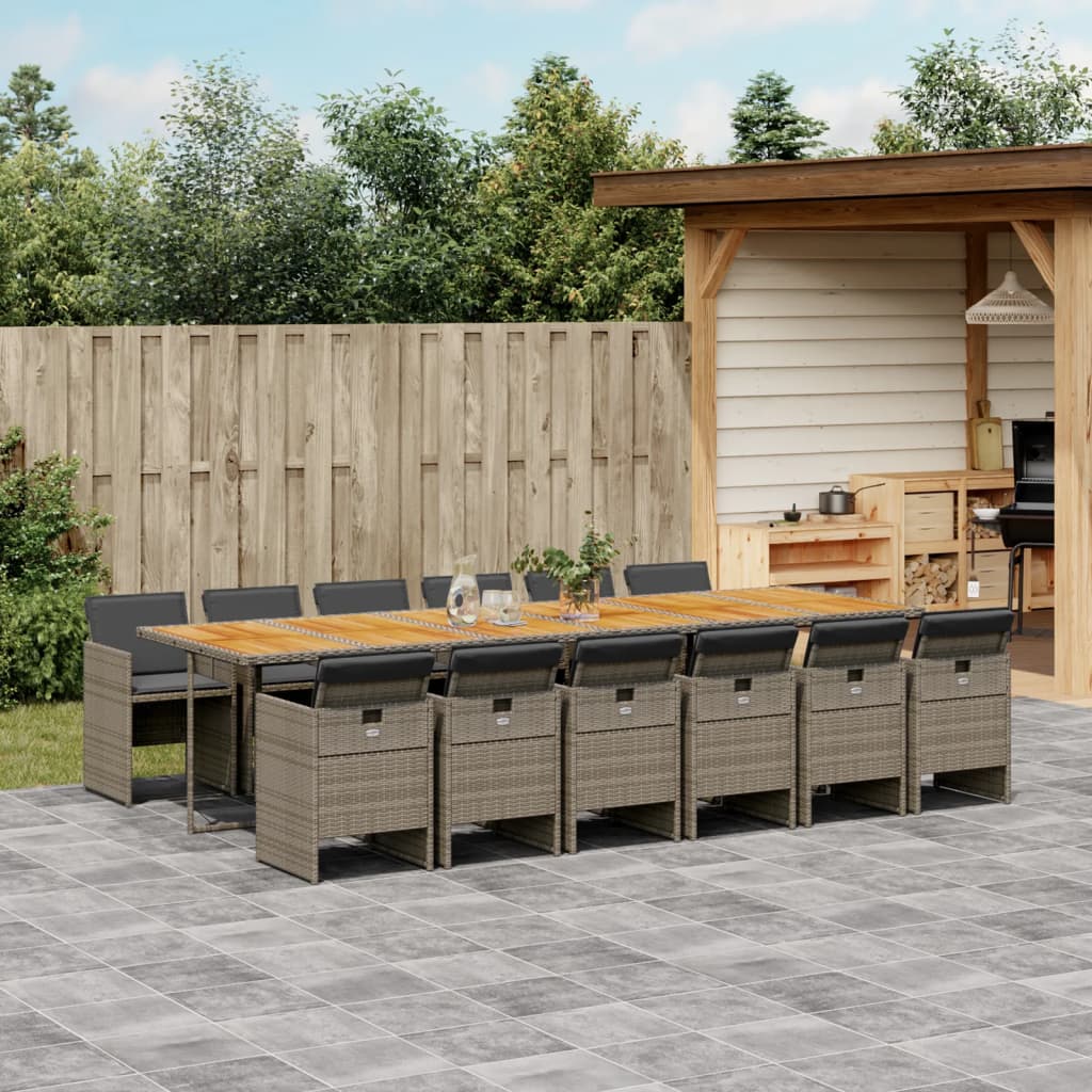 vidaXL 13-tlg. Garten-Essgruppe mit Kissen Grau Poly Rattan