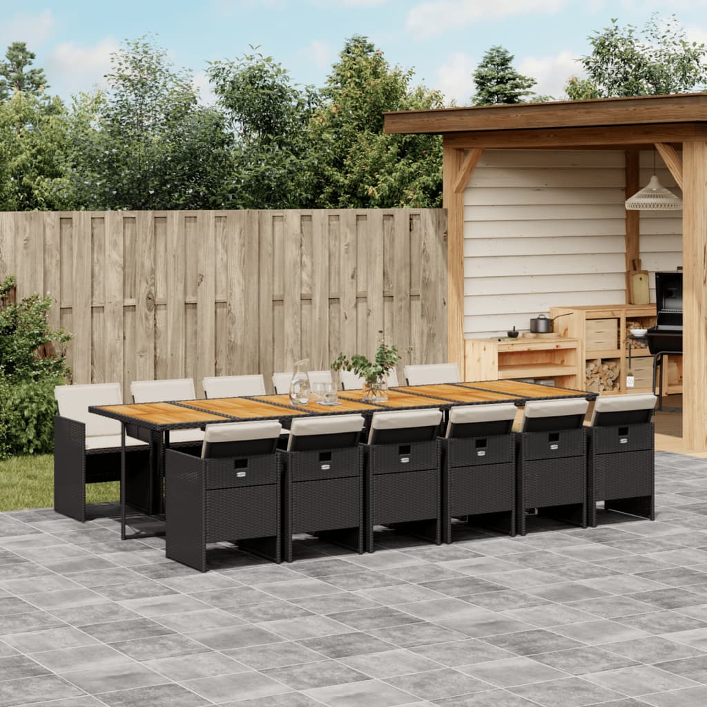 vidaXL 13-tlg. Garten-Essgruppe mit Kissen Schwarz Poly Rattan