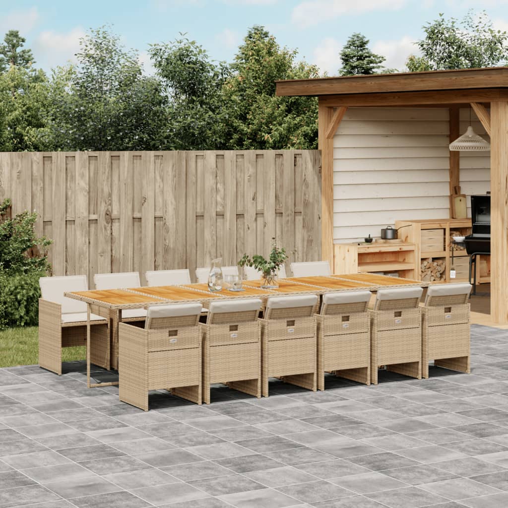 vidaXL 13-tlg. Garten-Essgruppe mit Kissen Beige Poly Rattan