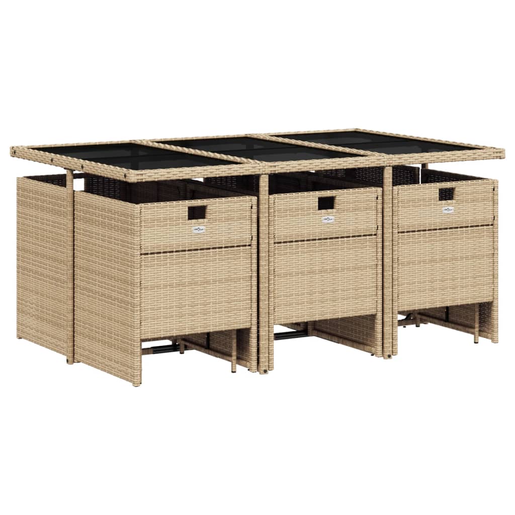 vidaXL 11-delige Tuinset met kussens poly rattan beige afbeelding