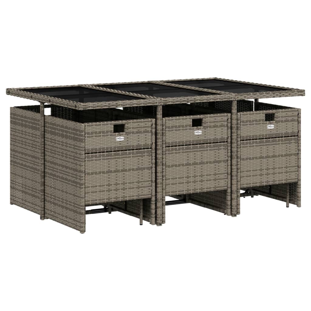 vidaXL 11-delige tuinset met kussens, grijs polyrotan