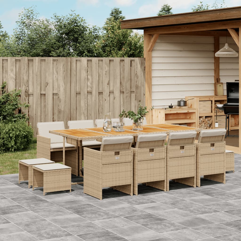 vidaXL 13-tlg. Garten-Essgruppe mit Kissen Beige Poly Rattan