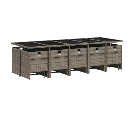 vidaXL 15-tlg. Garten-Essgruppe mit Kissen Grau Poly Rattan
