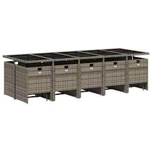 vidaXL 15-tlg. Garten-Essgruppe mit Kissen Grau Poly Rattan