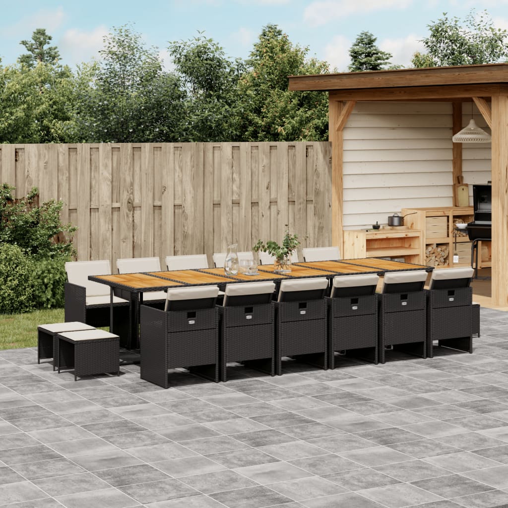 vidaXL 17-tlg. Garten-Essgruppe mit Kissen Schwarz Poly Rattan