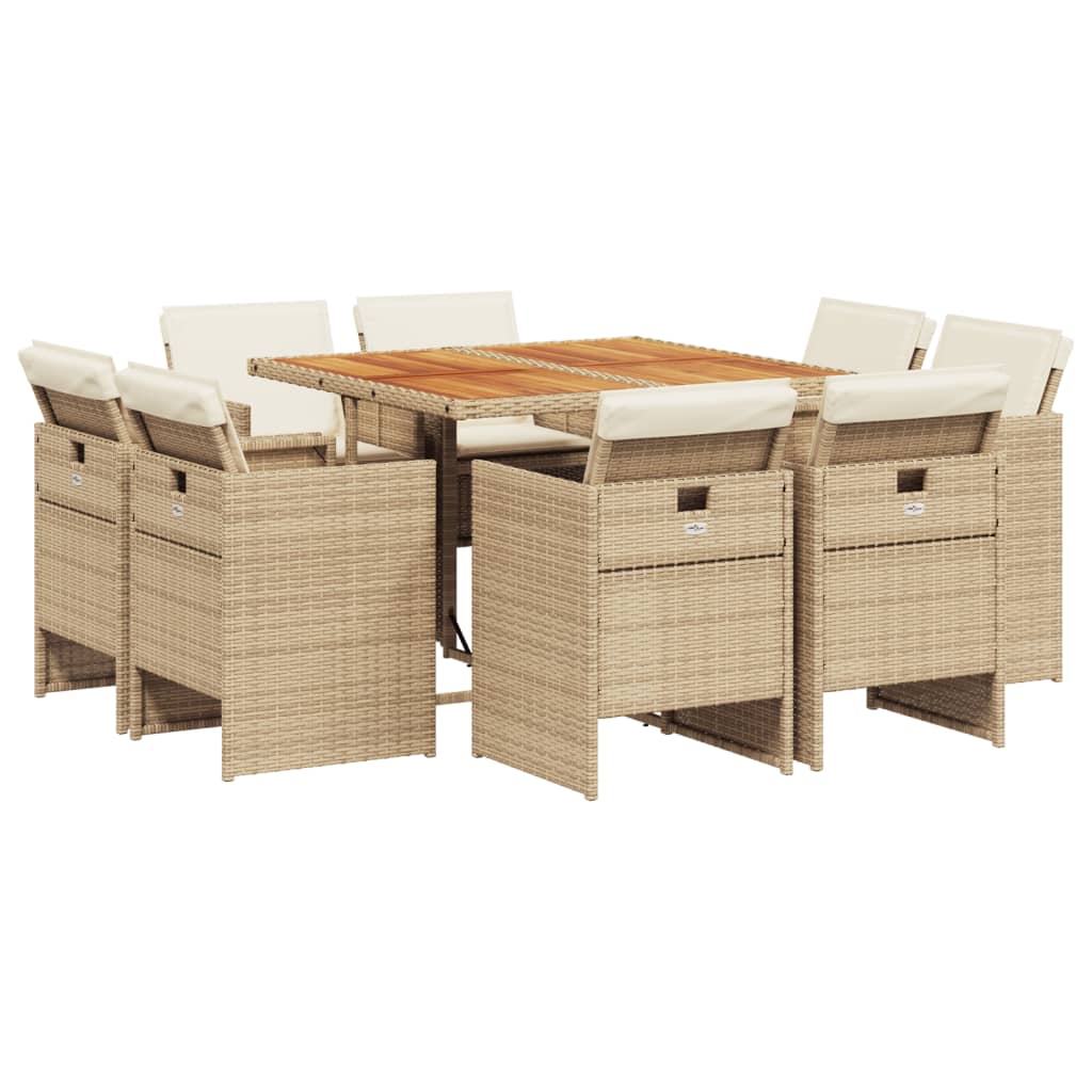 Thumbnail - vidaXL 9-tlg. Garten-Essgruppe mit Kissen Beige Poly Rattan