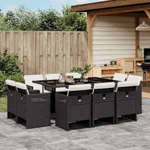 Vrtna jedilna garnitura 11-delna z blazinami črna poli ratan