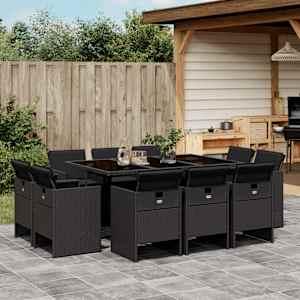 Vrtna jedilna garnitura 11-delna z blazinami črna poli ratan