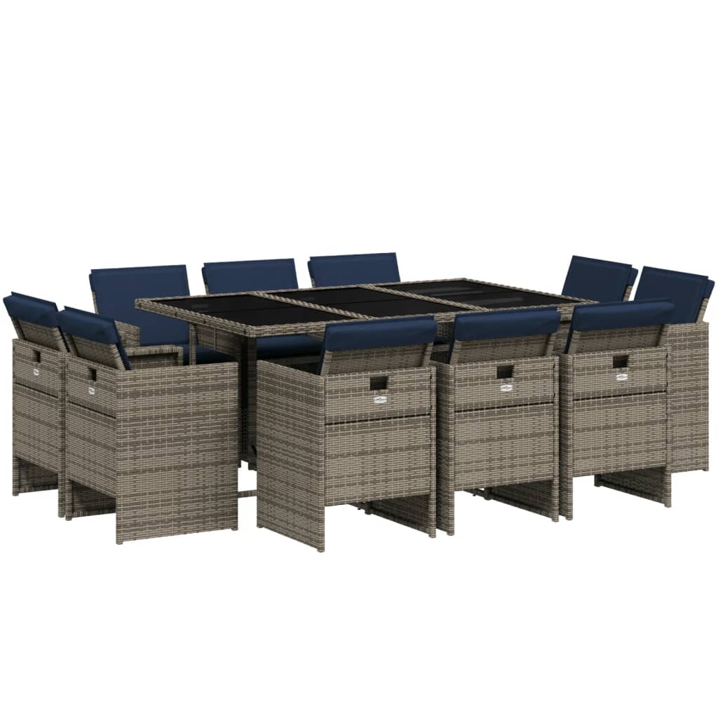 Vidaxl 11 Piece Patio Dining Set With Cushions Gray Poly Rattan