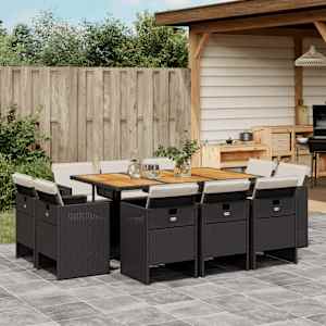 Vrtna jedilna garnitura 11-delna z blazinami črna poli ratan