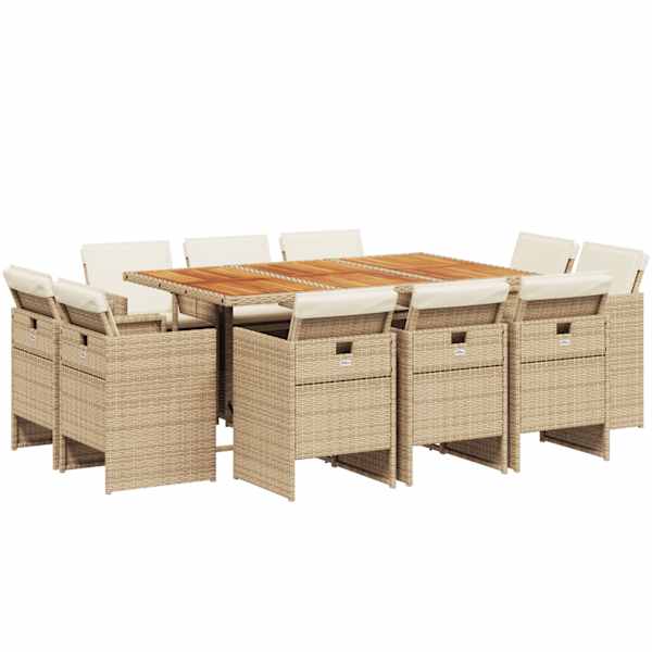vidaXL 11-osaline aiam&ouml;&ouml;bli komplekt patjadega, beež, pol&uuml;rotang