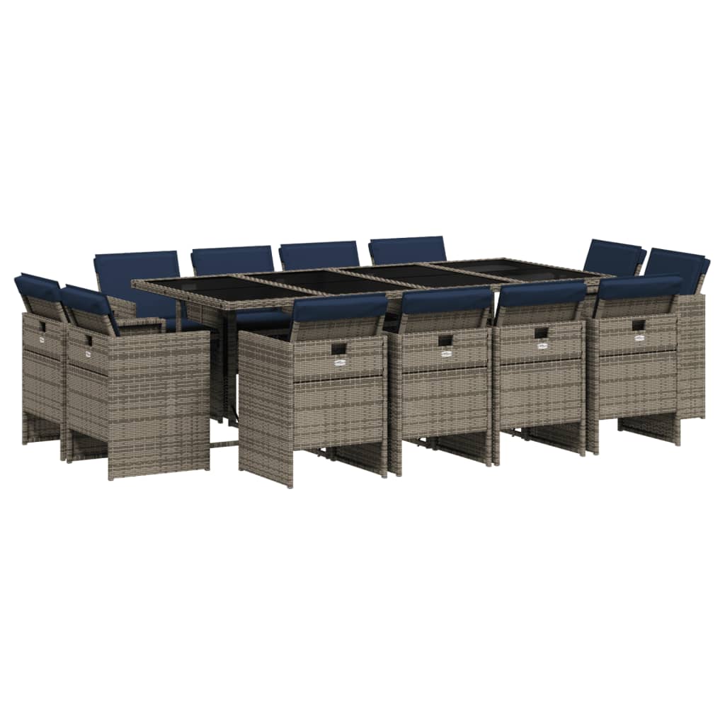 VidaXL 13 Piece Garden Dining Set With Cushions Grey Poly Rattan