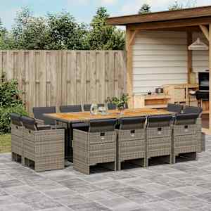 Vrtna jedilna garnitura 13-delna z blazinami siv poli ratan