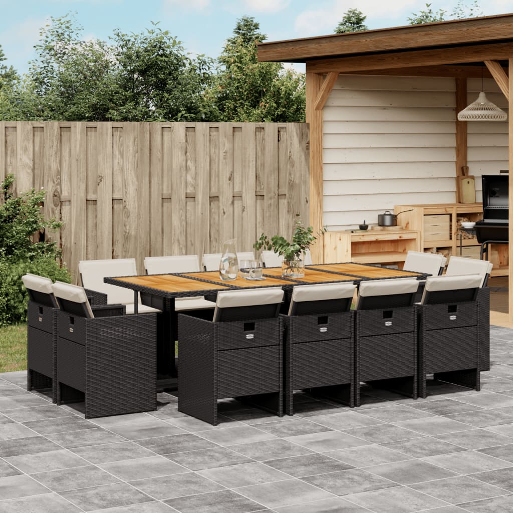 vidaXL 13-tlg. Garten-Essgruppe mit Kissen Schwarz Poly Rattan