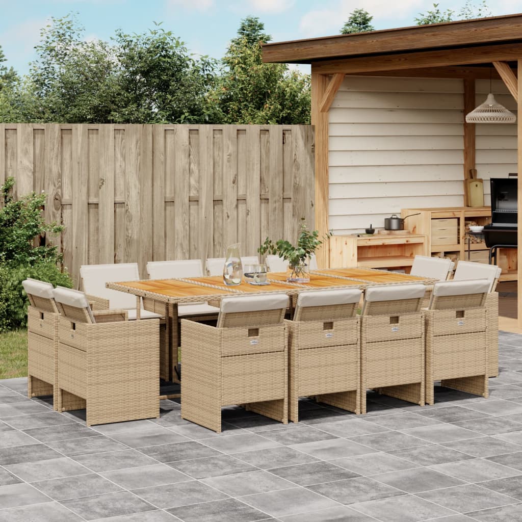 vidaXL 13-tlg. Garten-Essgruppe mit Kissen Beige Poly Rattan