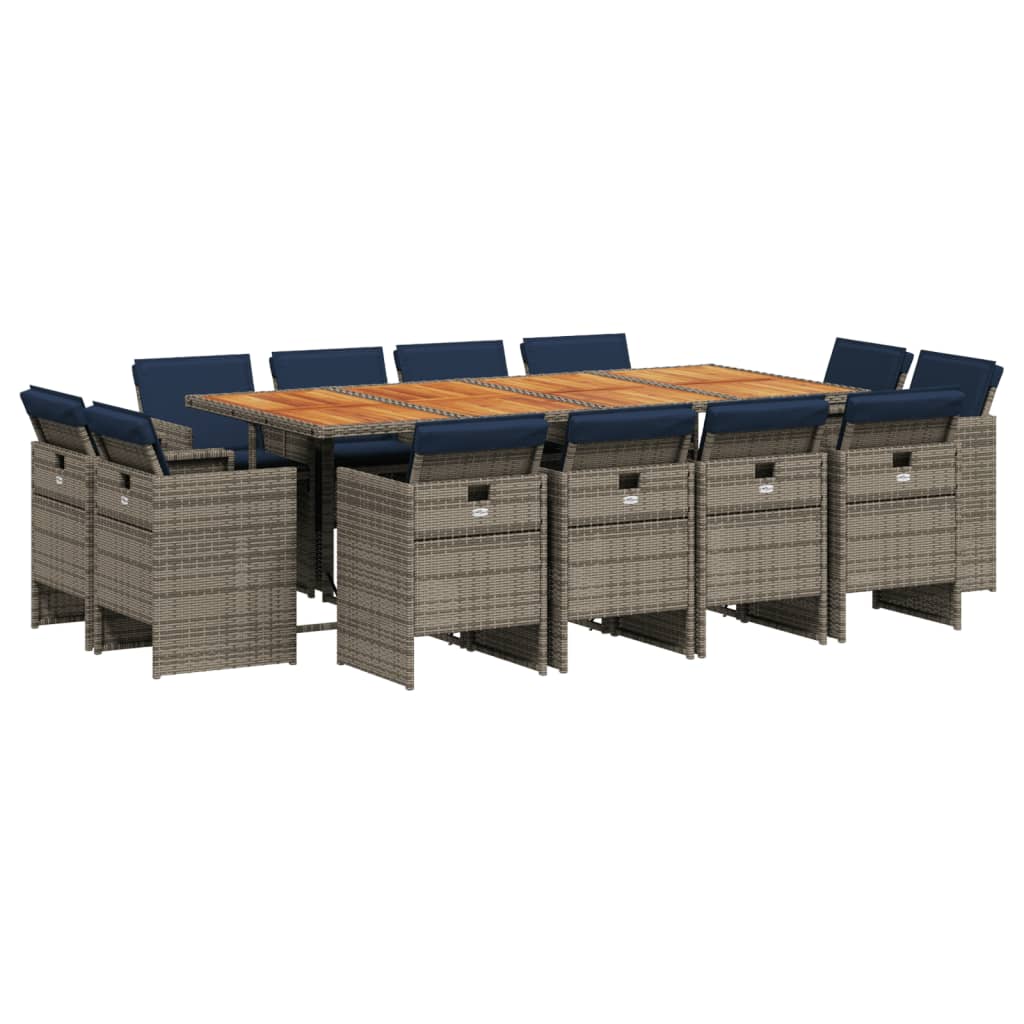 Thumbnail - vidaXL 13-teiliges Garten-Ess-Set mit Kissen, grau, Polyrattan