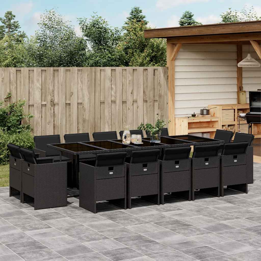 vidaXL Set mobilier de grădină cu perne, 15 piese, negru, poliratan