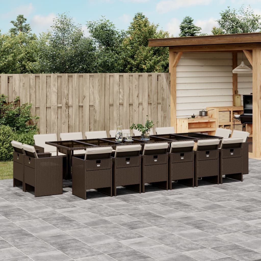 vidaXL 17-tlg. Garten-Essgruppe mit Kissen Braun Poly Rattan