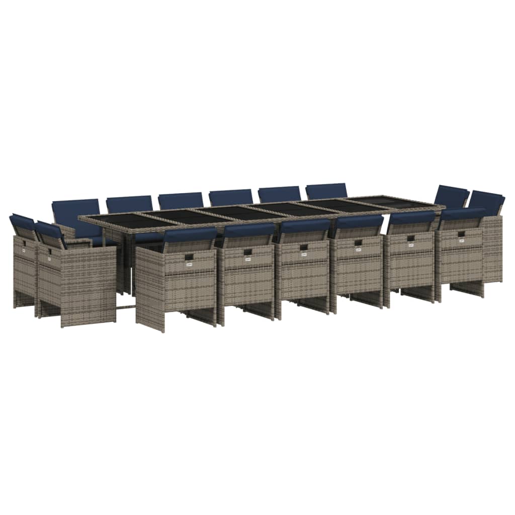 vidaXL 17-teiliges Garten-Ess-Set mit Kissen, grau, Polyrattan – Bild 2