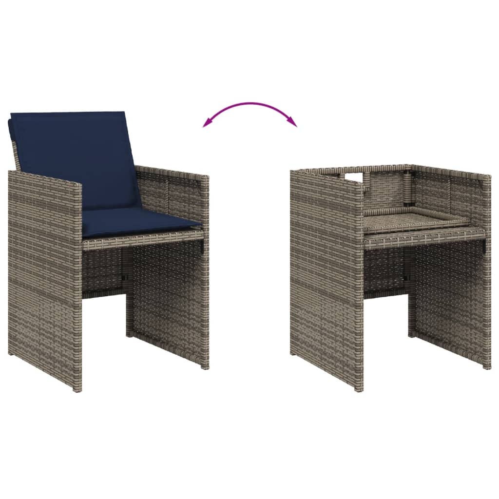 vidaXL 17-teiliges Garten-Ess-Set mit Kissen, grau, Polyrattan – Bild 4