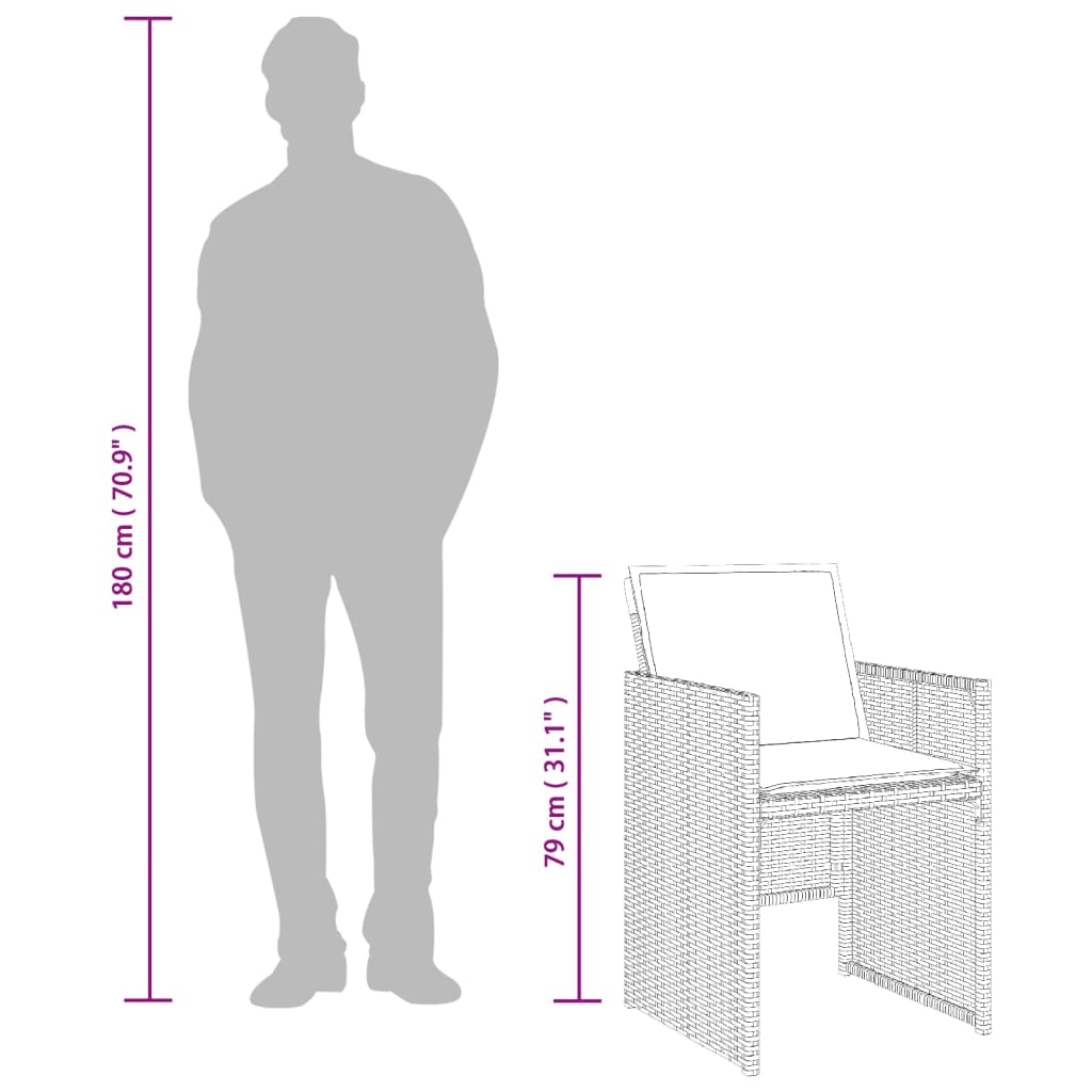 Zestaw mebli ogrodowych rattan PE, 16 krzeseł, stół, poduszki; 330x106x73 cm; czarno-brązowy