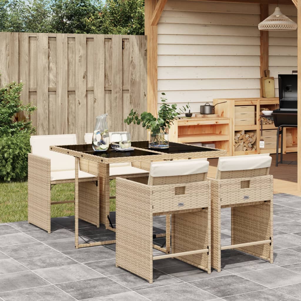 vidaXL 5-tlg. Garten-Essgruppe mit Kissen Beige Poly Rattan