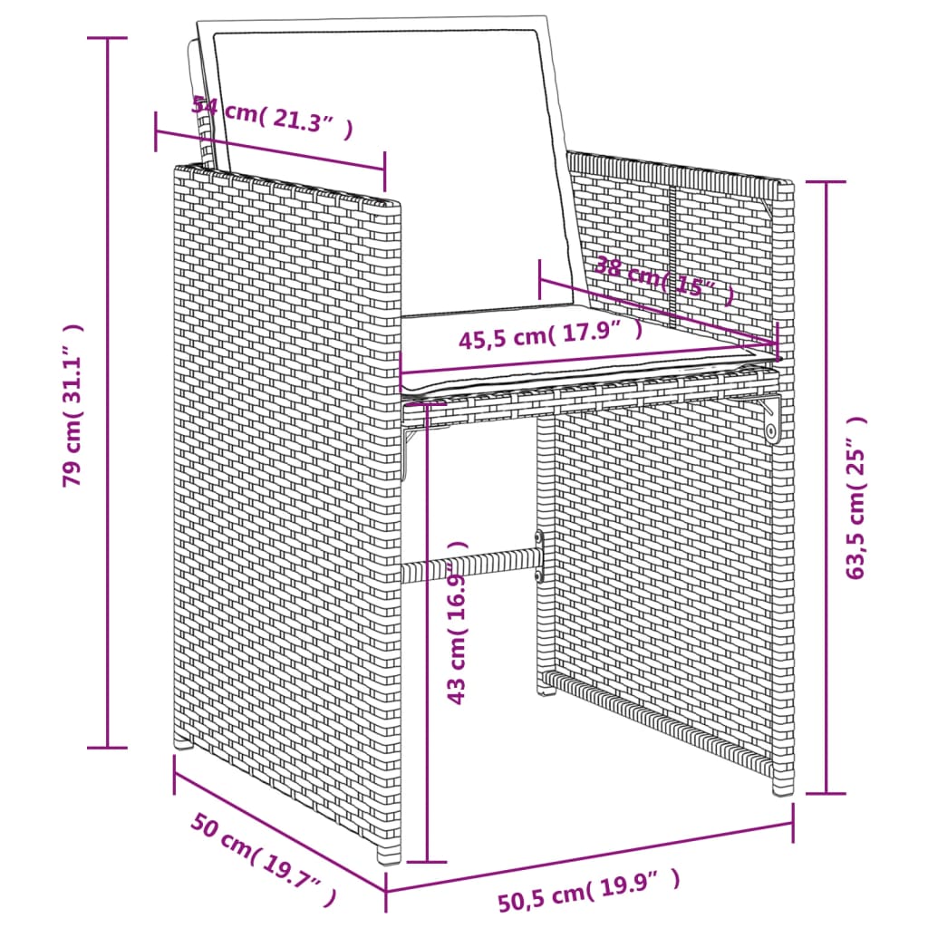 Zestaw mebli ogrodowych rattan PE 110x106 czarny/bra/4 krzesła, poduszki 76x46.