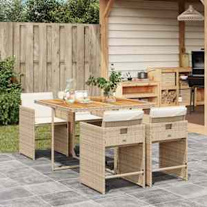 Vrtna jedilna garnitura 5-delna z blazinami bež poli ratan