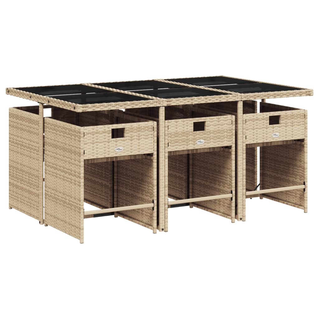 vidaXL 7-delige Tuinset met kussens poly rattan beige afbeelding