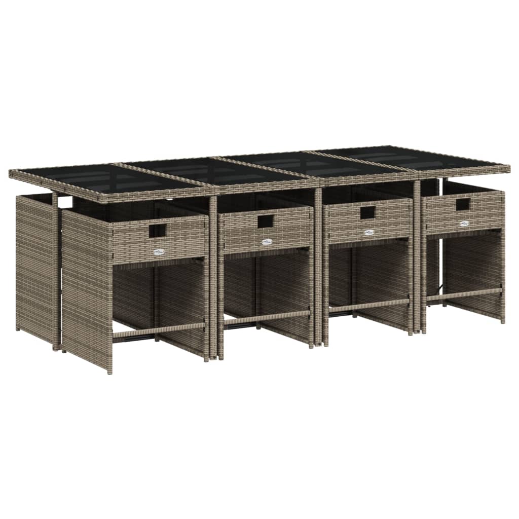 vidaXL 9-delige tuinset met kussens, grijs polyrotan