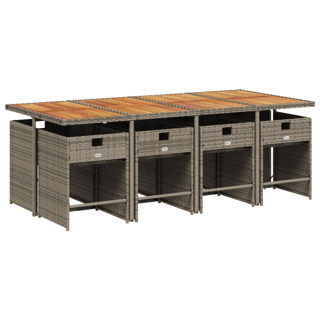vidaXL 9-delige tuinset met kussens, grijs polyrotan
