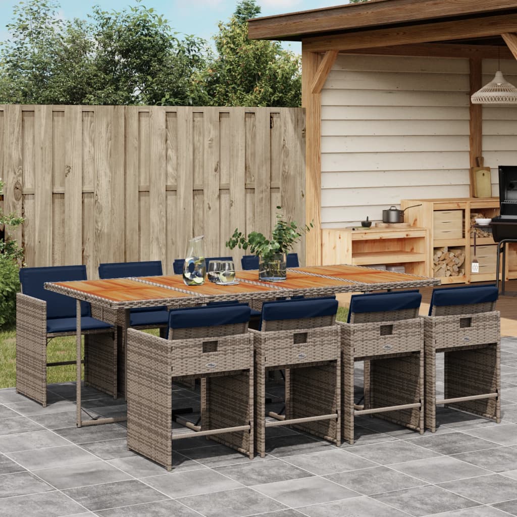 Patio Dining Set Set of 8 Grey and Brown with Navy cush...