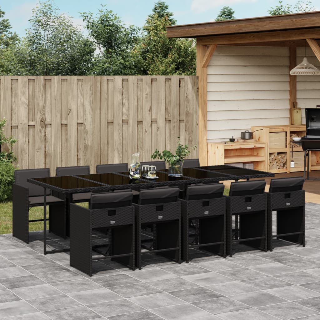 vidaXL Set mobilier de exterior cu perne, 11 piese, negru, poliratan