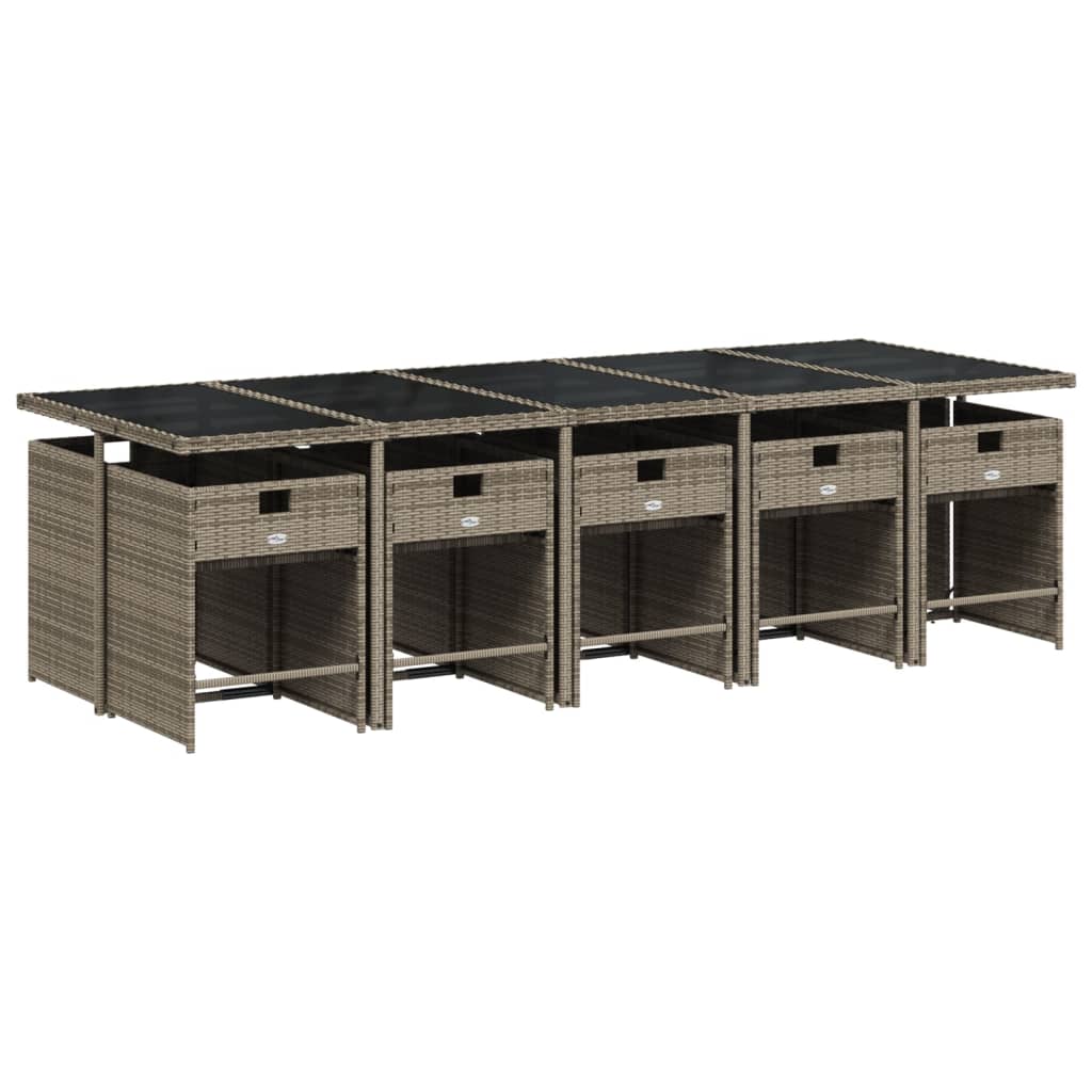 vidaXL 11-delige tuinset met kussens, grijs polyrotan