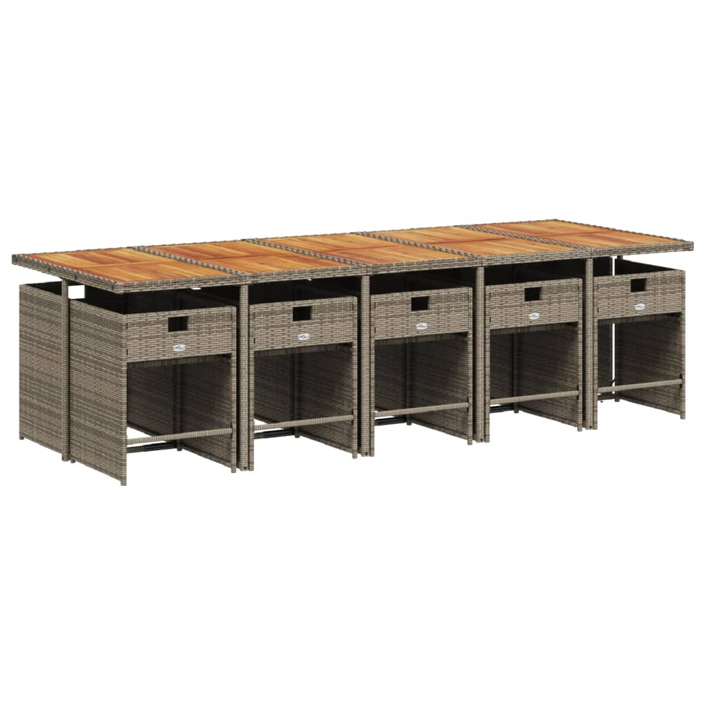vidaXL 11-delige tuinset met kussens, grijs polyrotan