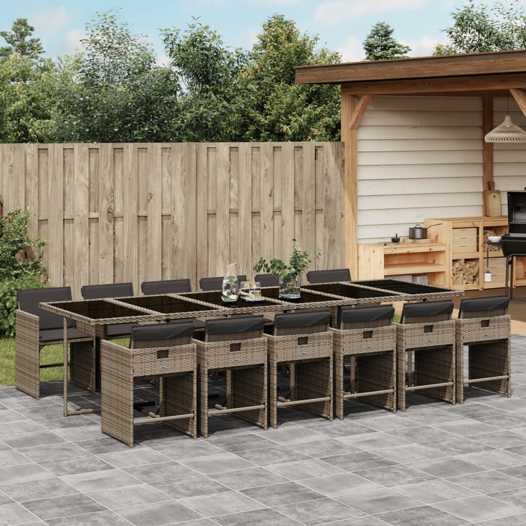 vidaXL 13-tlg. Garten-Essgruppe mit Kissen Grau Poly Rattan