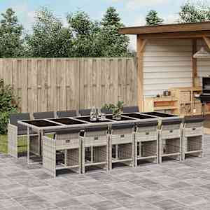 Vrtna jedilna garnitura 13-delna z blazinami sv. siv poli ratan