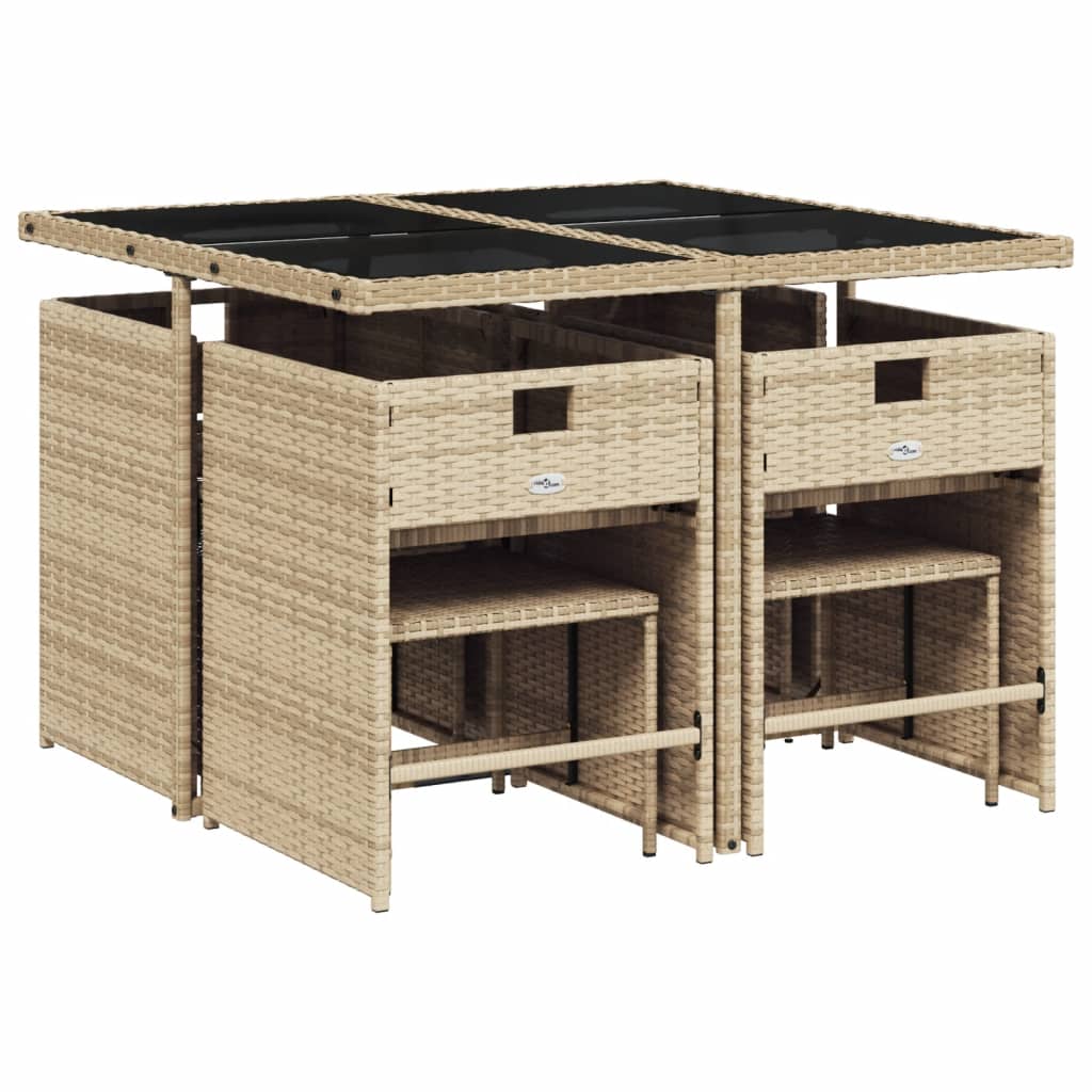 vidaXL 9-delige Tuinset met kussens poly rattan beige afbeelding