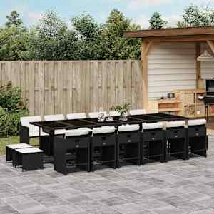 Vrtna jedilna garnitura z blazinami 17-delna črn poli ratan