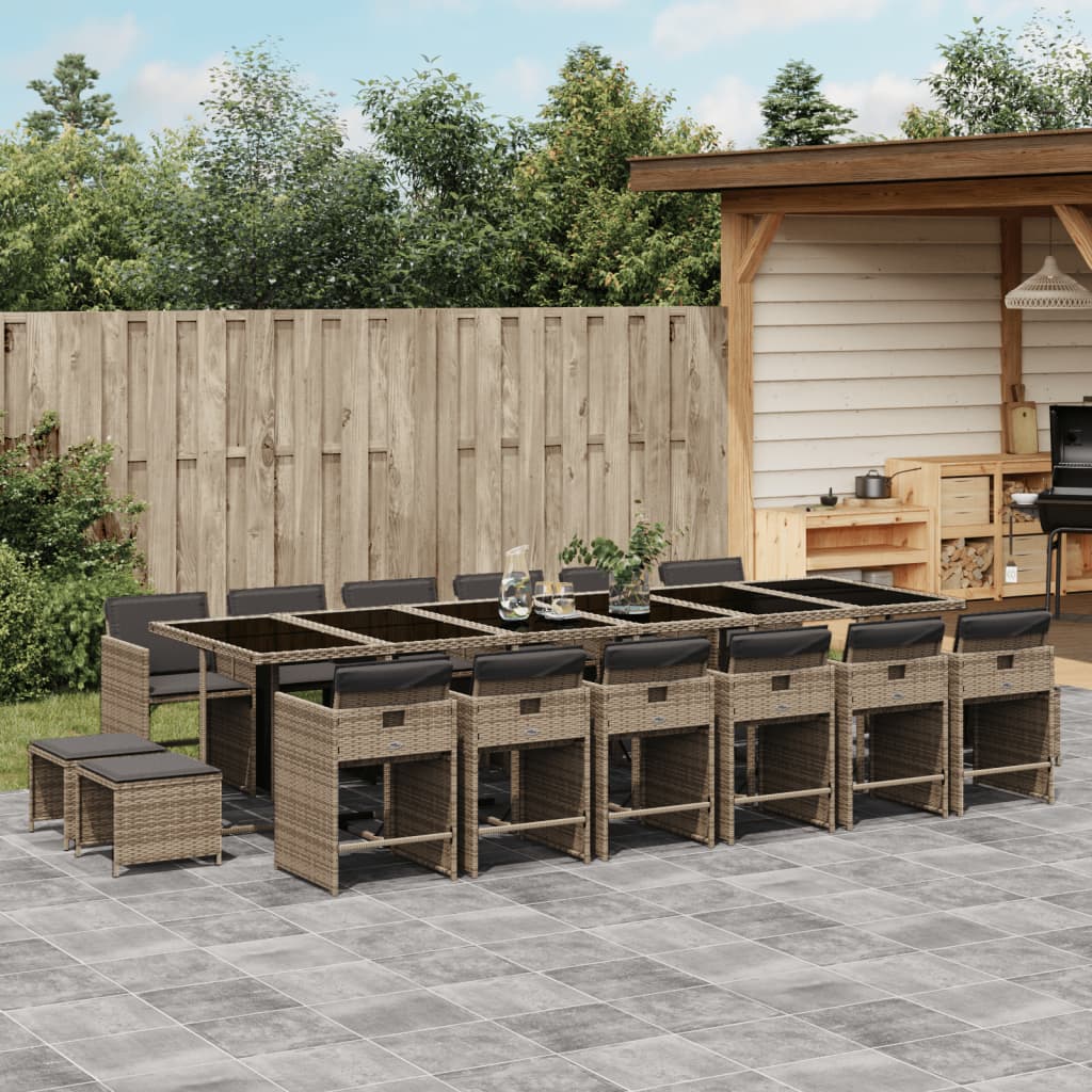 vidaXL 17-tlg. Garten-Essgruppe mit Kissen Grau Poly Rattan