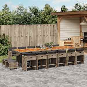 Vrtna jedilna garnitura 17-delna z blazinami siv poli ratan