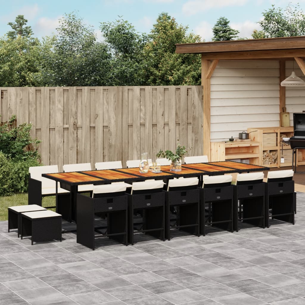 vidaXL 17-tlg. Garten-Essgruppe mit Kissen Schwarz Poly Rattan