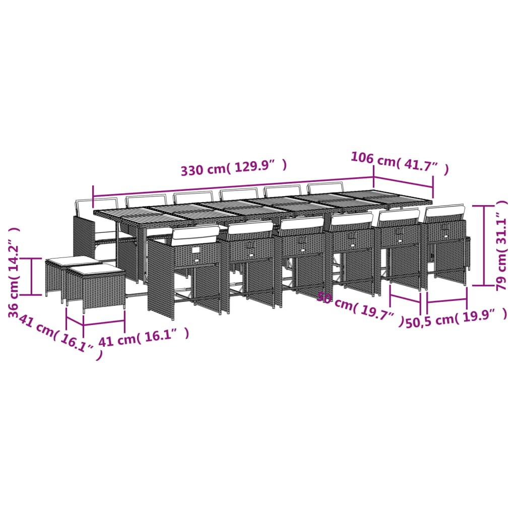 Patio Dining Set Set of 16 Grey PE Rattan Large UV-Resistant - Image 11