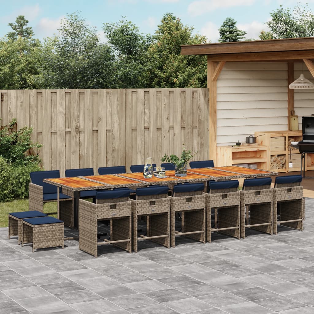 Patio Dining Set Set of 16 Grey PE Rattan Large UV-Resistant